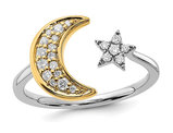 1/6 Carat (ctw) Diamond Moon and Stars Ring in 14K White Gold